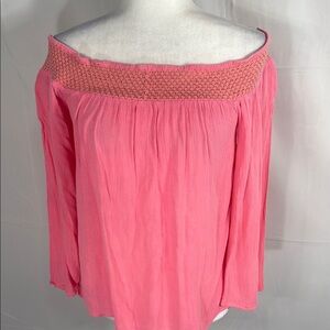 Lilly Pulitzer Coral Blouse with Smocked Neckline